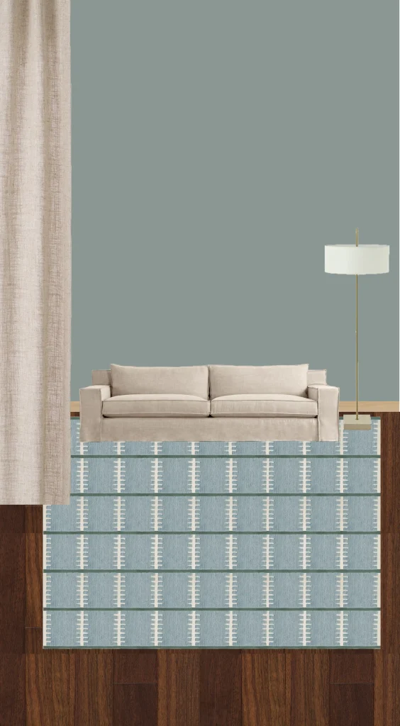 Example of colour combination with 30% secondary colour applied to furniture and textiles to create visual balance.